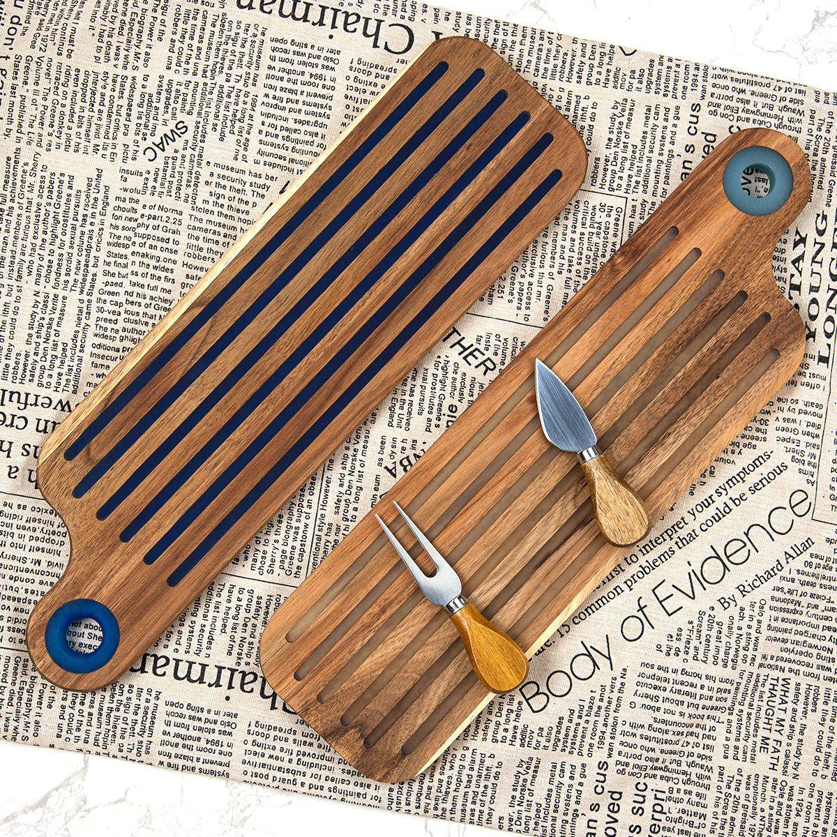Striped Long Acacia Wood Cutting Board – 43×12.3cm Grooved Chopping Paddle (Model A & B)